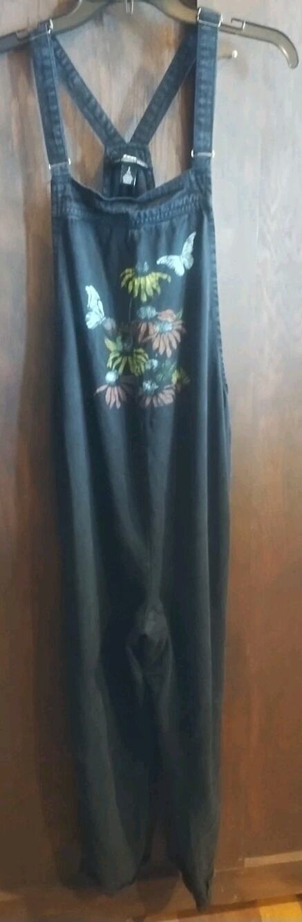 Overalls Loose fit Painted Floral Black Lyocell baggy artsy butterflies flowers